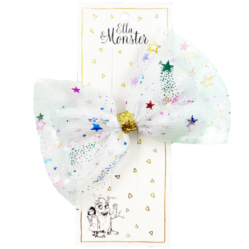 STAR CONFETTI BOW WHITE