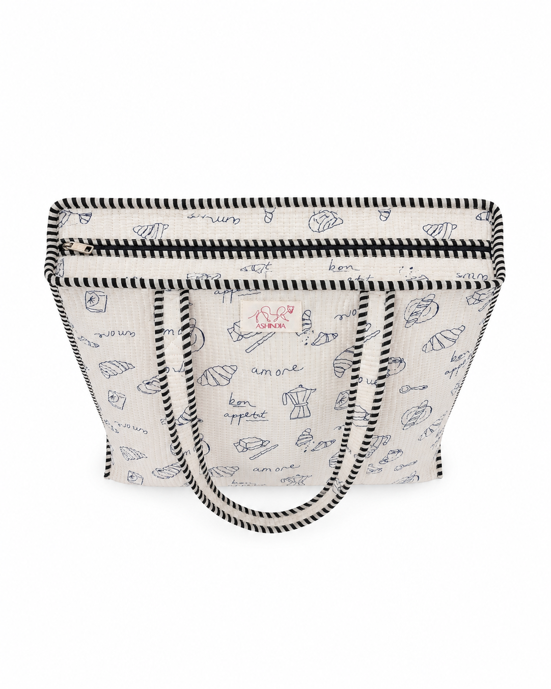 Tasche aus gesteppter Baumwolle - Weiß mit blauen Motiven