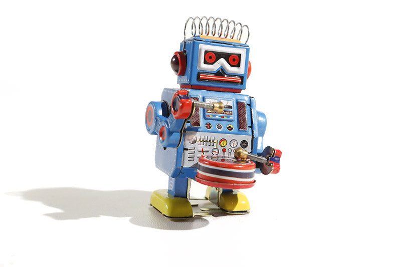 Roboter Trommler, klein blau, 9,5cm