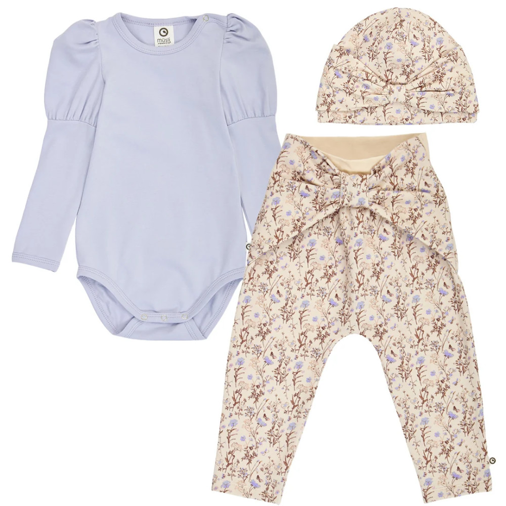 Müsli Babymütze Cornflower Oak Walnut Mauve