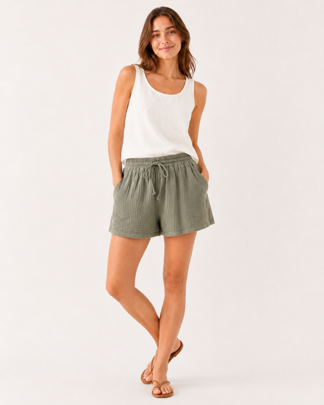 kurze Hose Musselin - Khaki