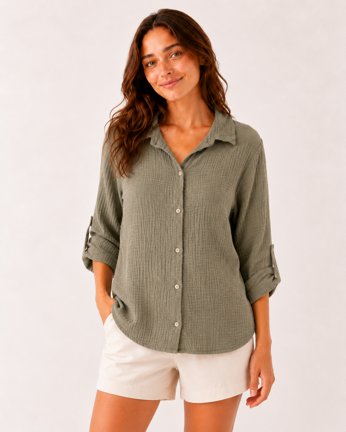 Hemdbluse Musselin - Khaki