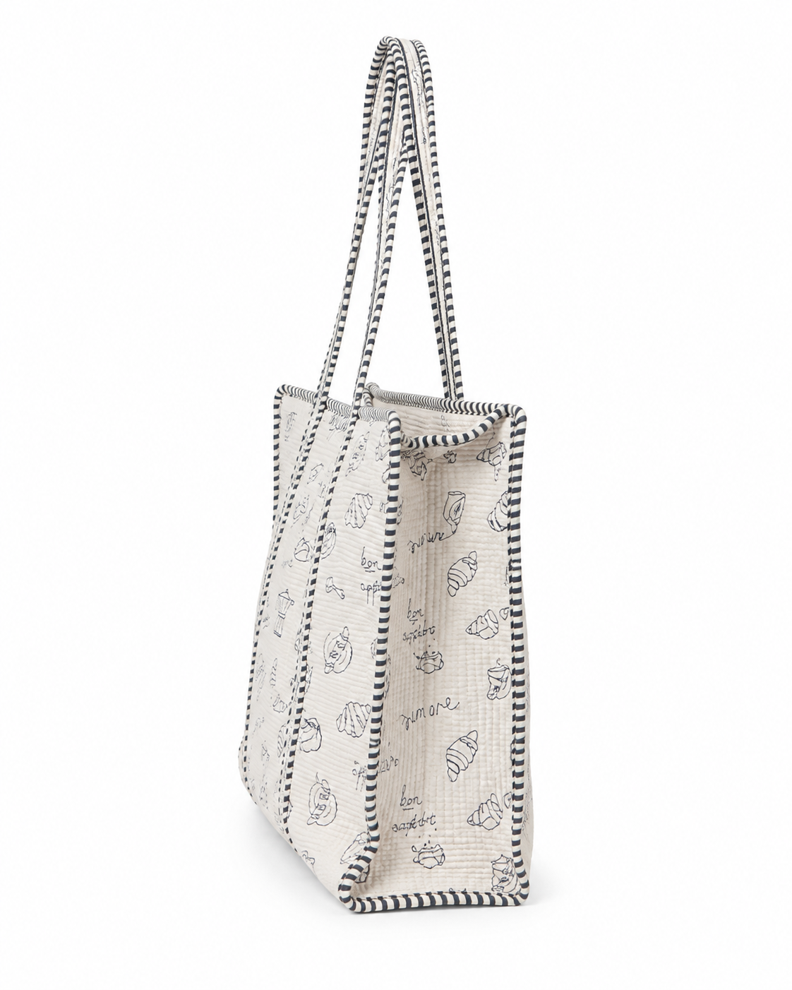 Tasche aus gesteppter Baumwolle - Weiß mit blauen Motiven