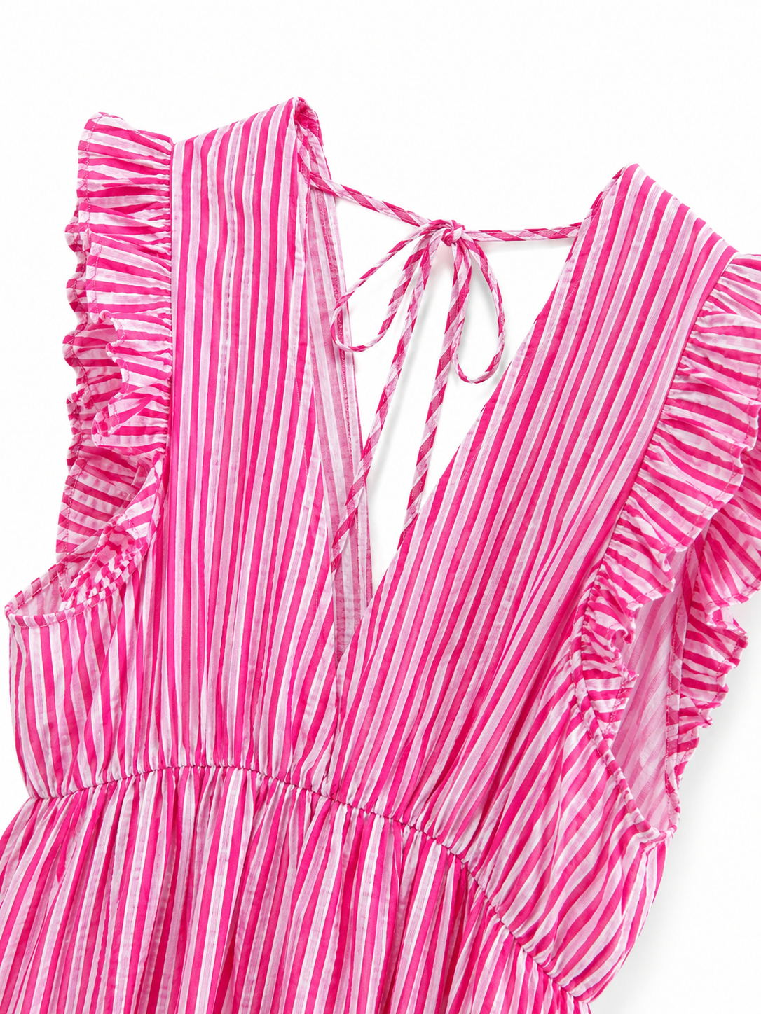 Kleid Rüschen | pink/weiß gestreift