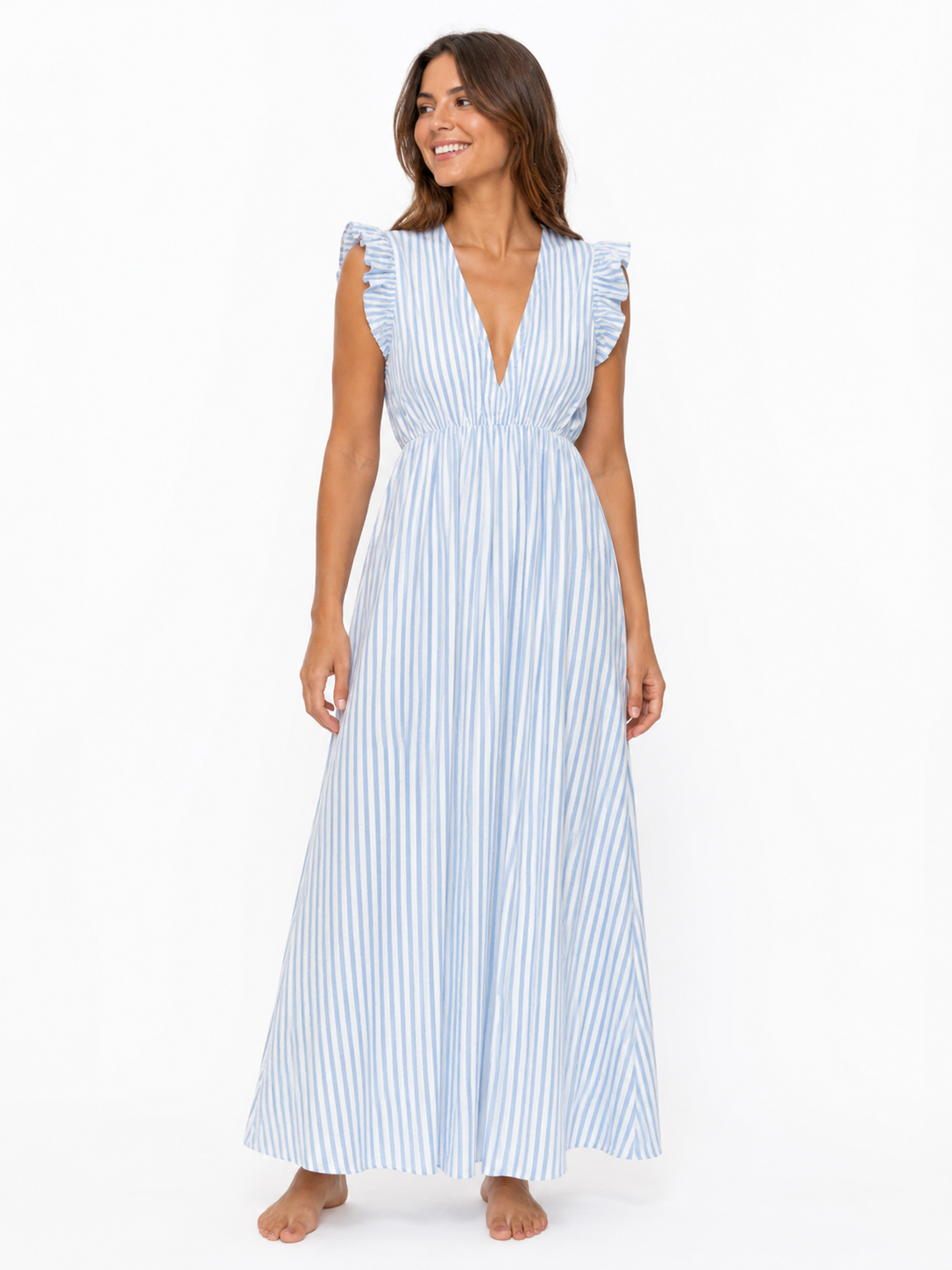 Kleid Rüschen | hellblau/weiß gestreift