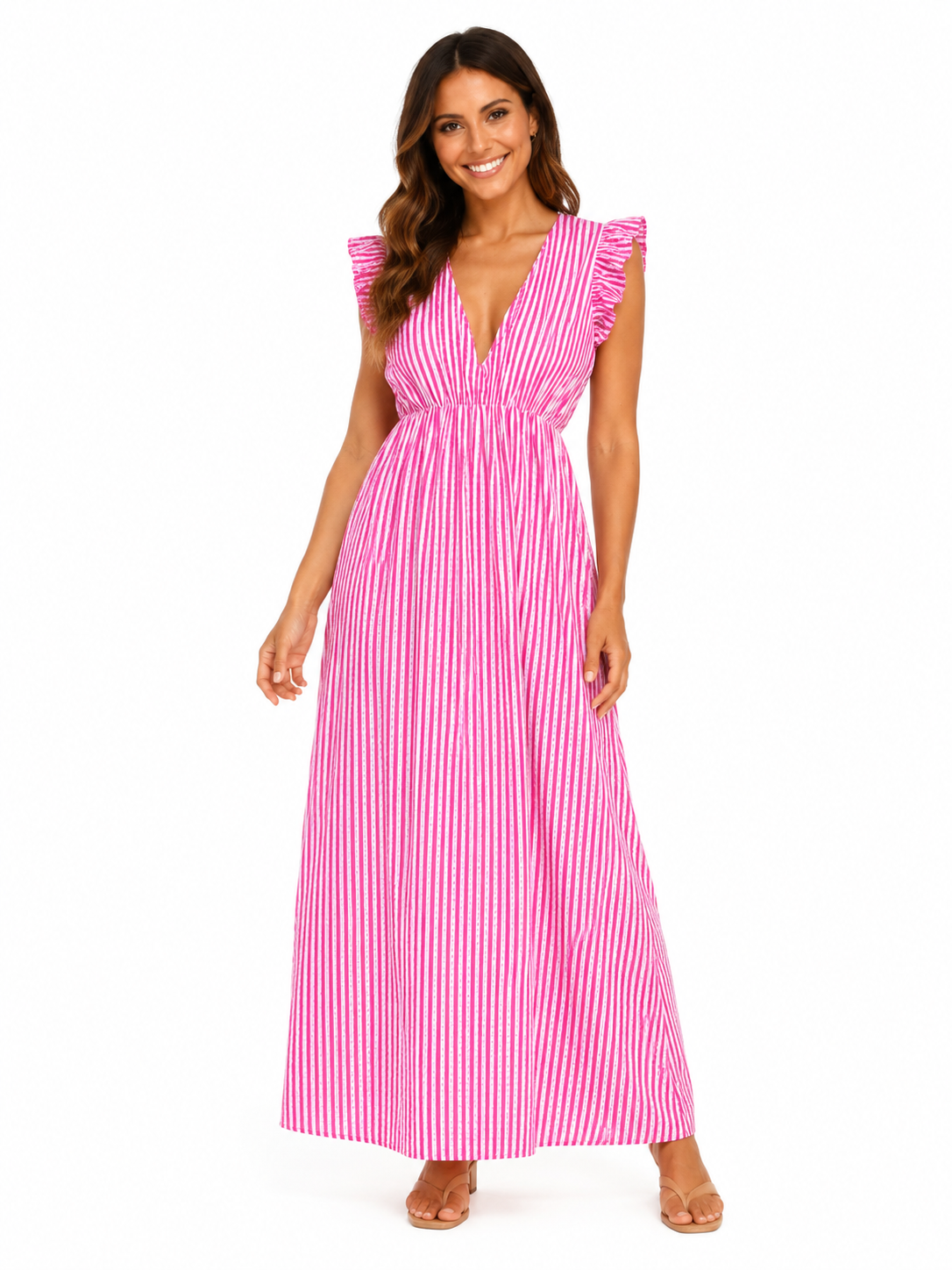 Kleid Rüschen | pink/weiß gestreift