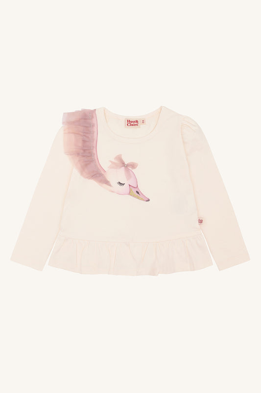 Hust & Claire Langarmshirt mit Schwanenmotiv - Off White – Off White Vorderansicht