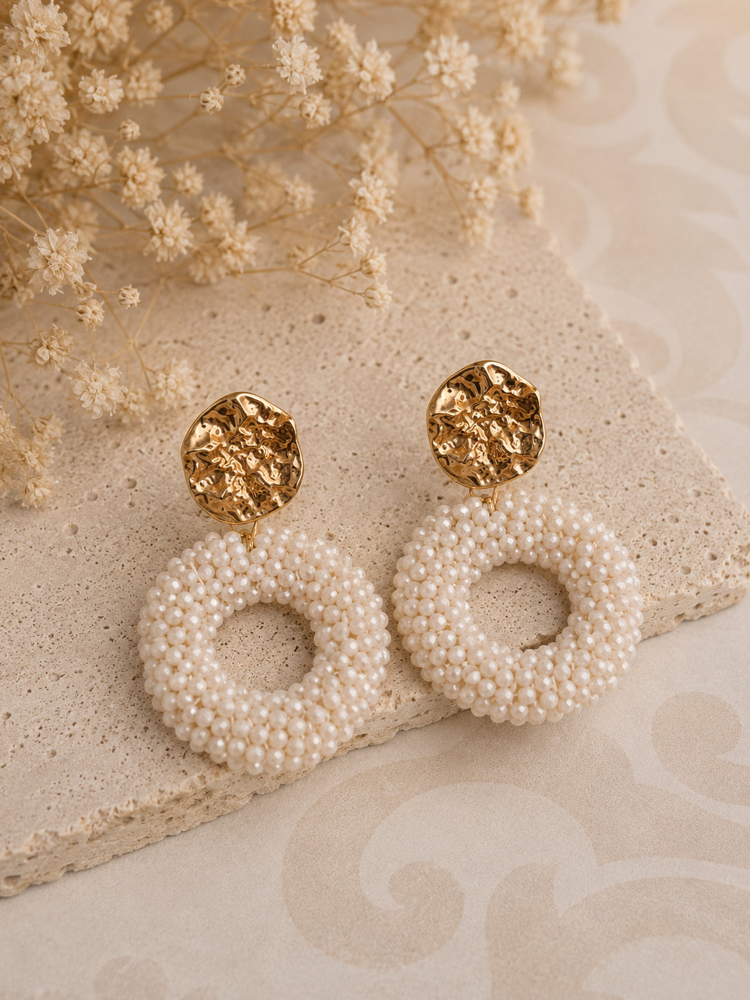 Creolen Edelstahl | Gold/Schmuckperlen
